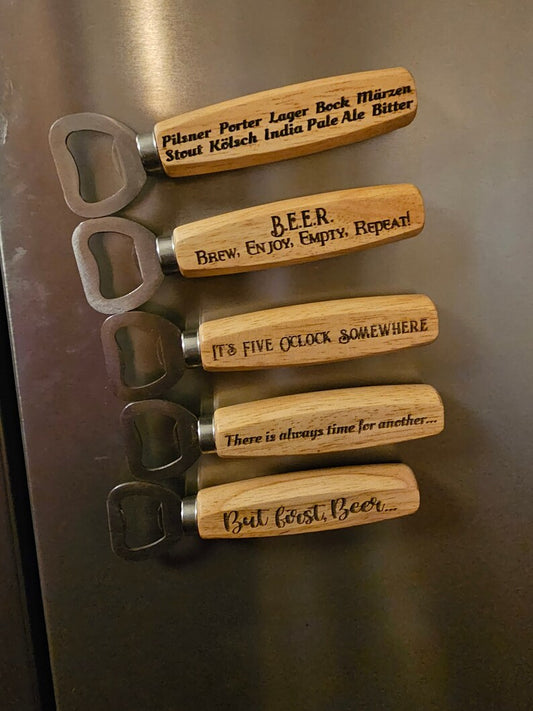 Laser Engraved Wooden and Stainless Steel Bottle Opener Gift Idea Birthday, Stocking Stuffer, Yankee Swap Gift