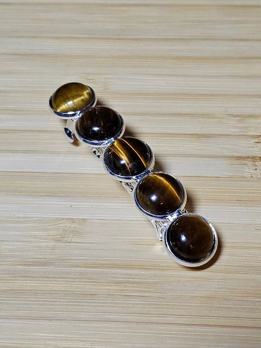 Tiger's Eye French Barrette - Elegant Silver Hair Clip Accessory for Weddings, Bridesmaid, Hair Jewelry, Crystal Mother's Day Gift