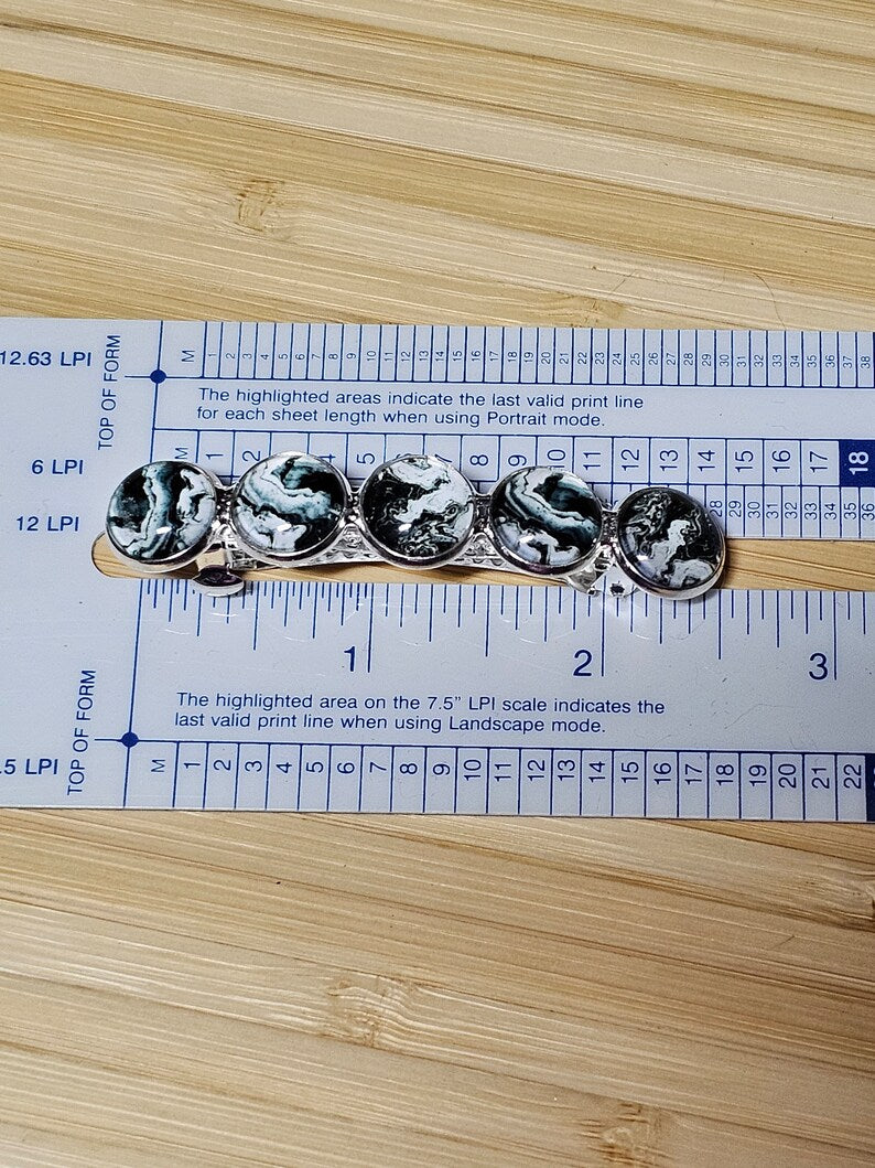 Black Marble Silver French Barrette ~ Elegant Silver Hair Clip Accessory for Weddings, Bridesmaid, Hair Jewelry, Mother's Day Gift
