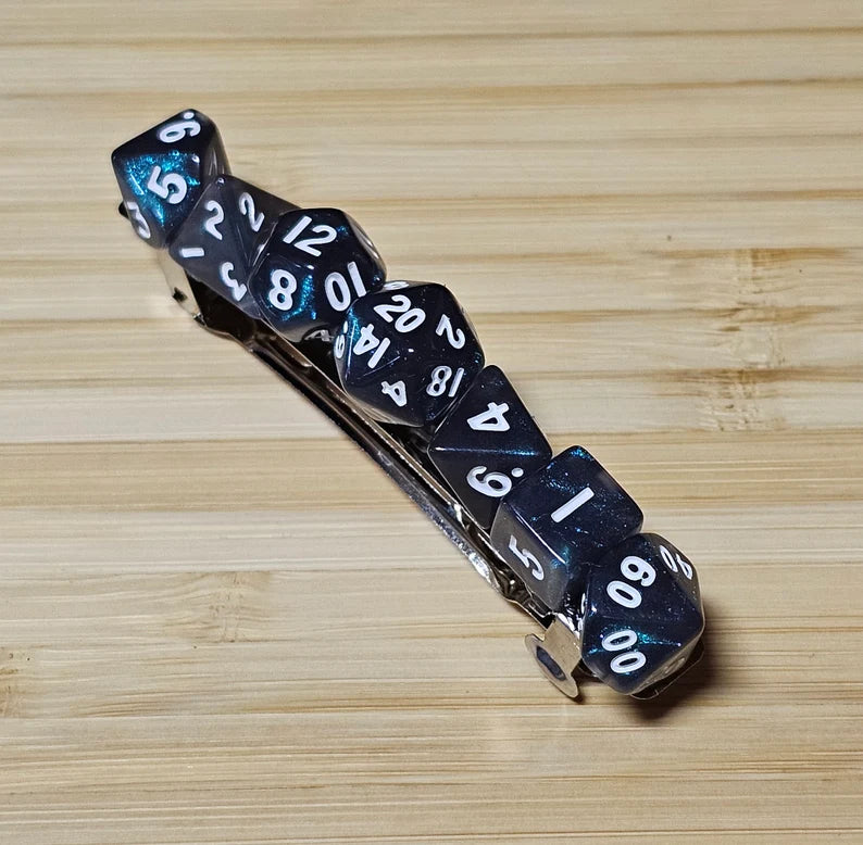 Iridescent Teal Mini Polyhedral Dice Barrette, Unique Gamer Barrette, TTRPG Dice Hair Clip, DnD Hair Jewelry, Funky Geek Hair Accessory