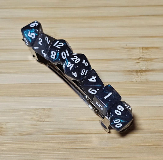 Iridescent Teal Mini Polyhedral Dice Barrette, Unique Gamer Barrette, TTRPG Dice Hair Clip, DnD Hair Jewelry, Funky Geek Hair Accessory
