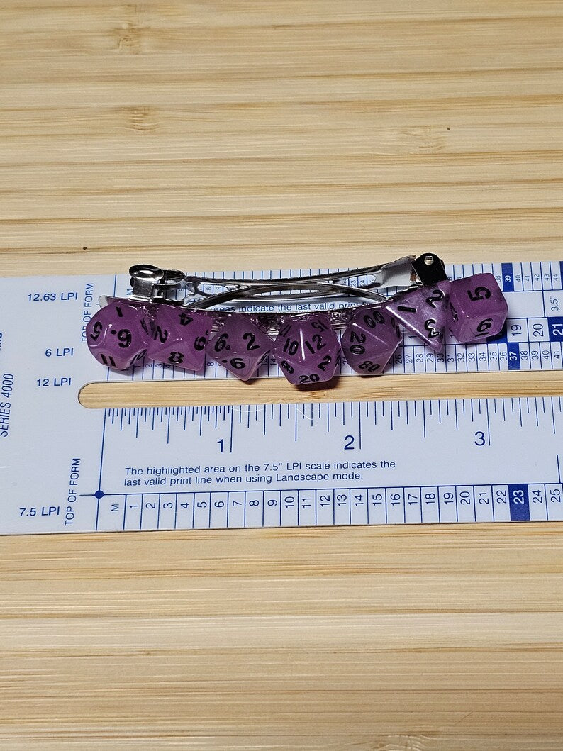 Purple Mini Polyhedral Dice Barrette, Unique Gamer Barrette, TTRPG Dice Hair Clip, DnD Hair Jewelry, Funky Geek Hair Accessory