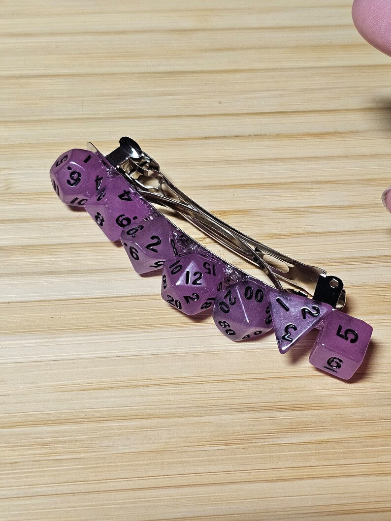 Purple Mini Polyhedral Dice Barrette, Unique Gamer Barrette, TTRPG Dice Hair Clip, DnD Hair Jewelry, Funky Geek Hair Accessory