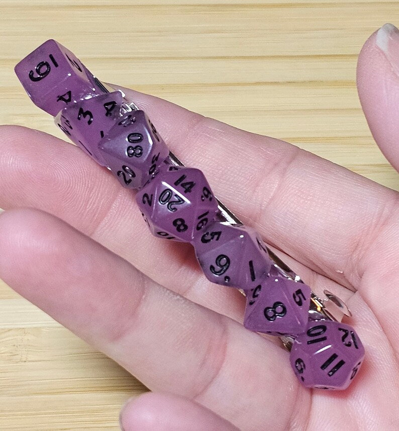 Purple Mini Polyhedral Dice Barrette, Unique Gamer Barrette, TTRPG Dice Hair Clip, DnD Hair Jewelry, Funky Geek Hair Accessory