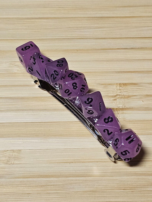 Purple Mini Polyhedral Dice Barrette, Unique Gamer Barrette, TTRPG Dice Hair Clip, DnD Hair Jewelry, Funky Geek Hair Accessory