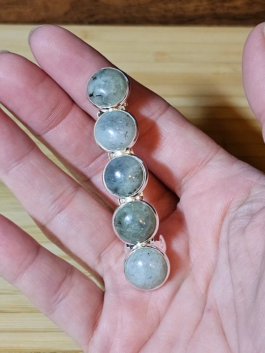 Labradorite French Barrette - Elegant Silver Hair Clip Accessory for Weddings, Bridesmaid, Hair Jewelry, Crystal Mother's Day Gift