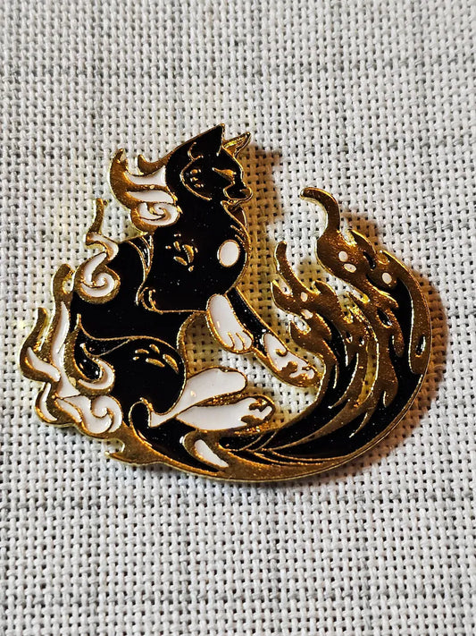 Bakeneko Cat with Flames Magnetic Needle Minder for Embroidery, Cross Stitch, Needlepoint and Diamond Painting