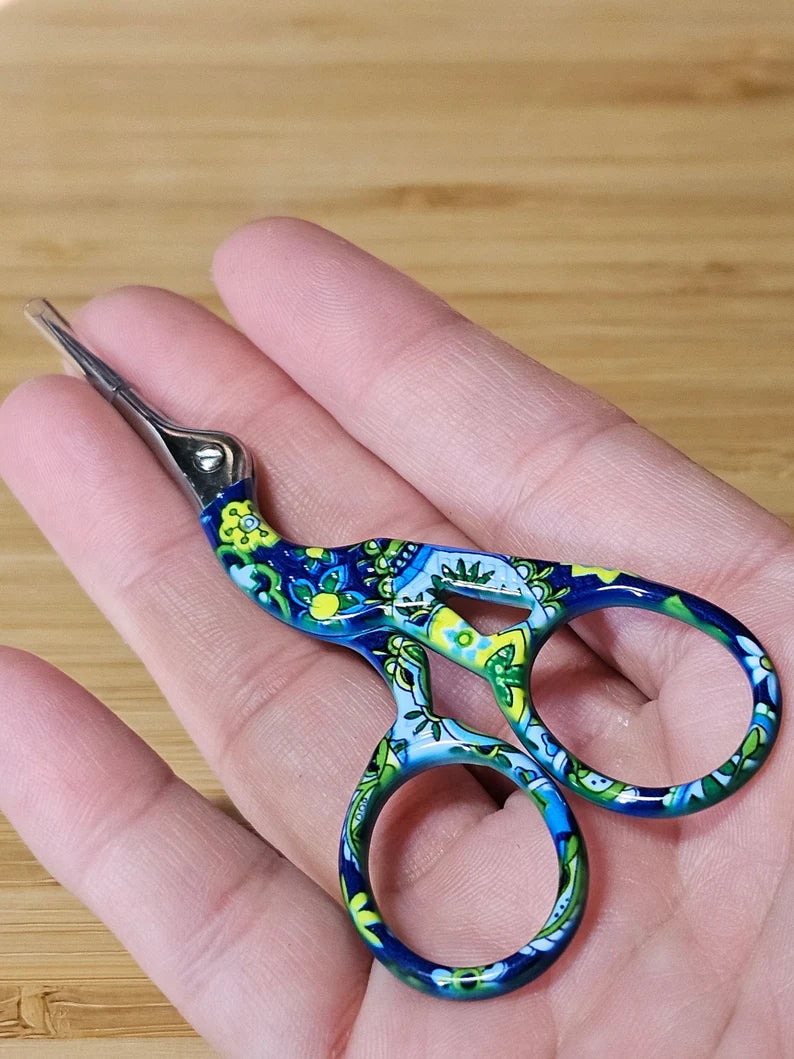 Blue Flower Crane Embroidery Scissors