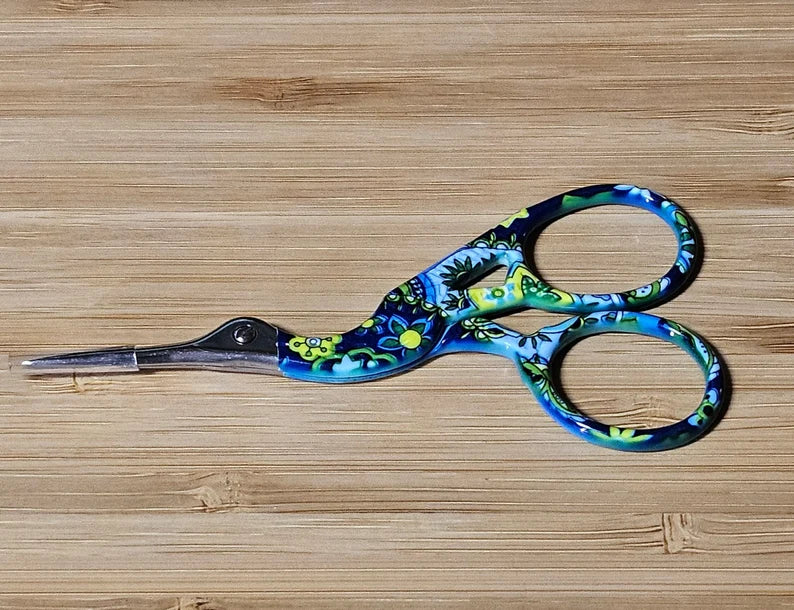 Blue Flower Crane Embroidery Scissors