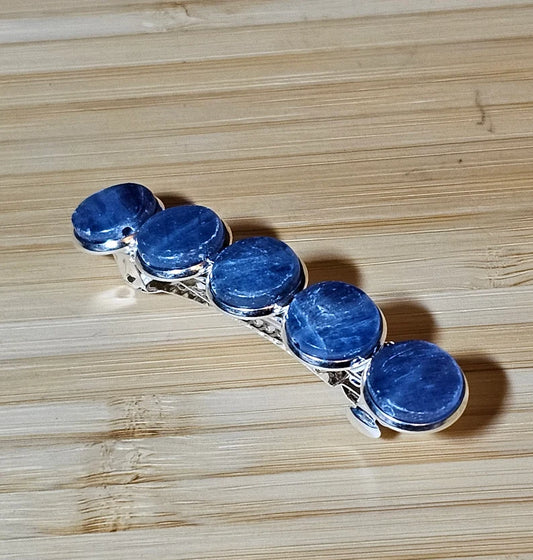 Denim Blue Kyanite French Barrette - Elegant Silver Hair Clip Accessory for Weddings, Bridesmaid, Hair Jewelry, Crystal Mother's Day Gift