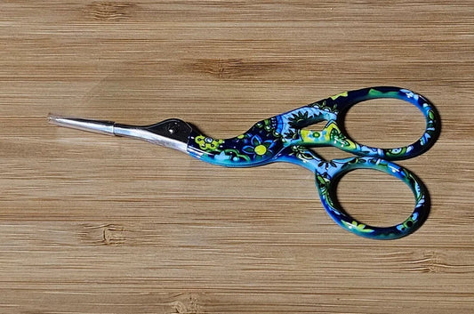 Blue Flower Crane Embroidery Scissors