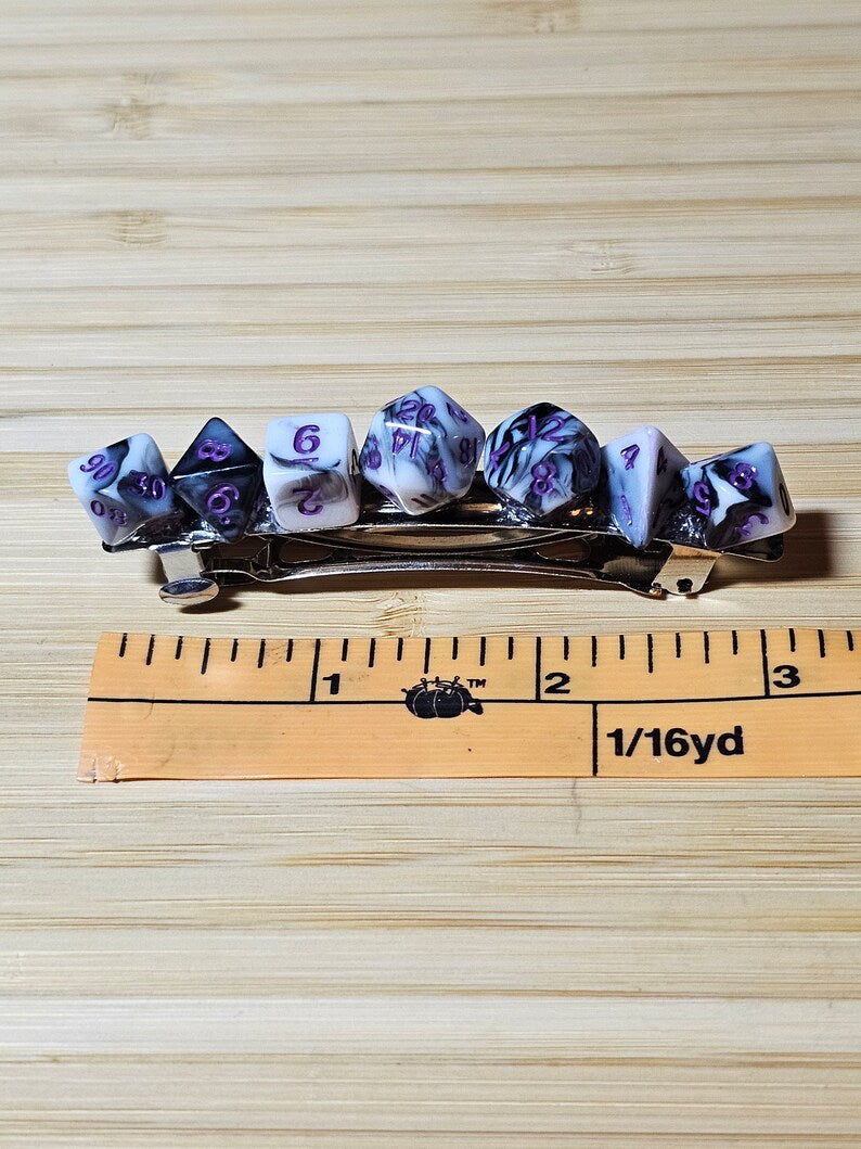 Black White Marble Mini Polyhedral Dungeons And Dragons Dice Barrette