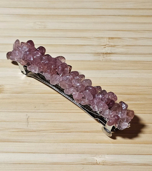 Strawberry Quartz Wire Wrapped Crystal Chip Gemstone Barrette Hair Clip Multiple Sizes ~ 60MM, 80MM, 100MM Wedding, Hair Jewelry