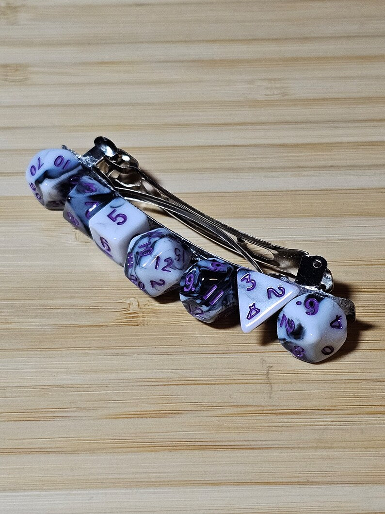 Black White Marble Mini Polyhedral Dungeons And Dragons Dice Barrette
