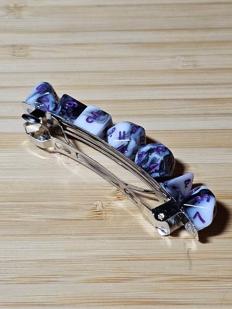 Black White Marble Mini Polyhedral Dungeons And Dragons Dice Barrette