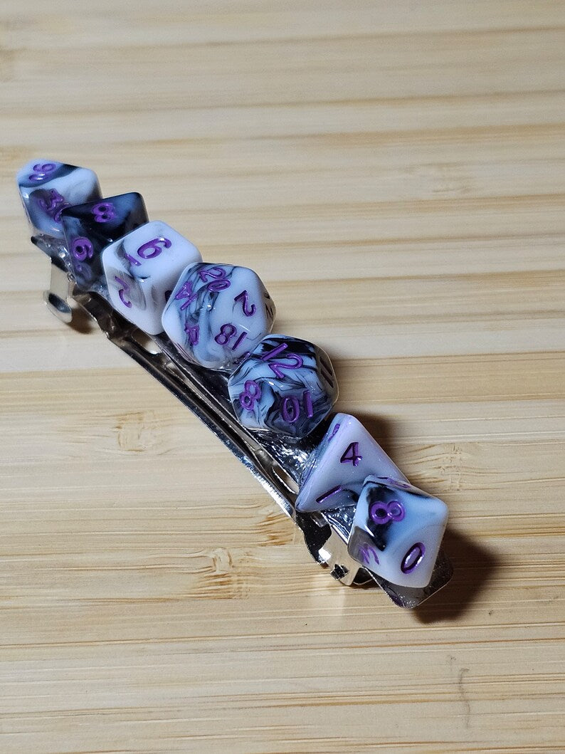 Black White Marble Mini Polyhedral Dungeons And Dragons Dice Barrette