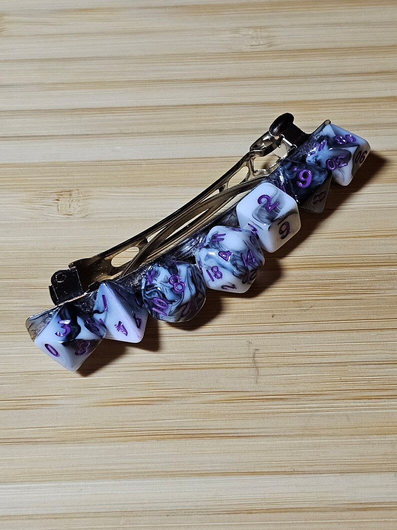 Black White Marble Mini Polyhedral Dungeons And Dragons Dice Barrette
