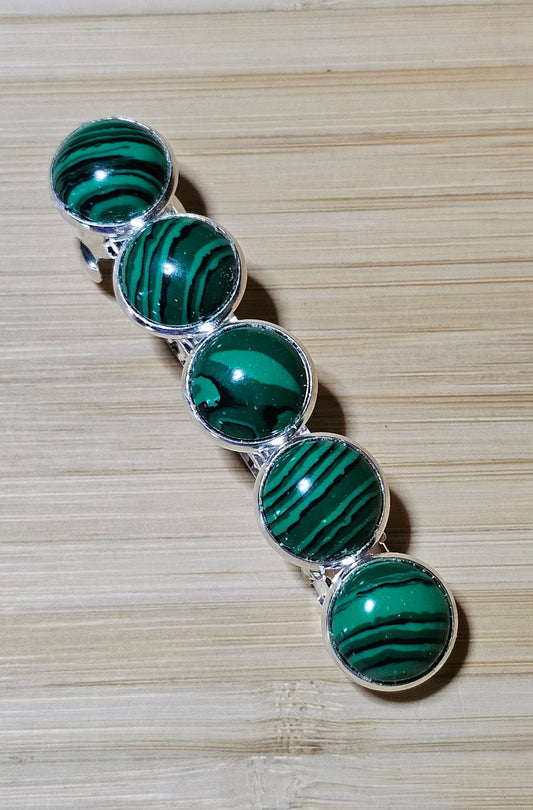 Malachite Green French Barrette - Elegant Silver Hair Clip Accessory for Weddings, Bridesmaid, Hair Jewelry, Crystal Mother's Day Gift