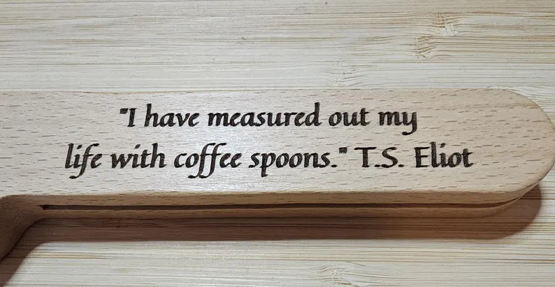 Personalized Wooden Coffee Scoop Java Bag Clip Laser Engraved with Your Saying!