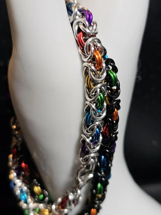 Rainbow Byzantine Chainmail Bracelet - Multi Color Design Lightweight Anodized Aluminum
