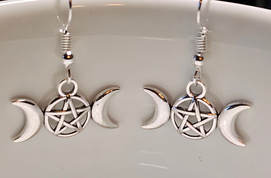 Triple Moon Pentacle Earrings