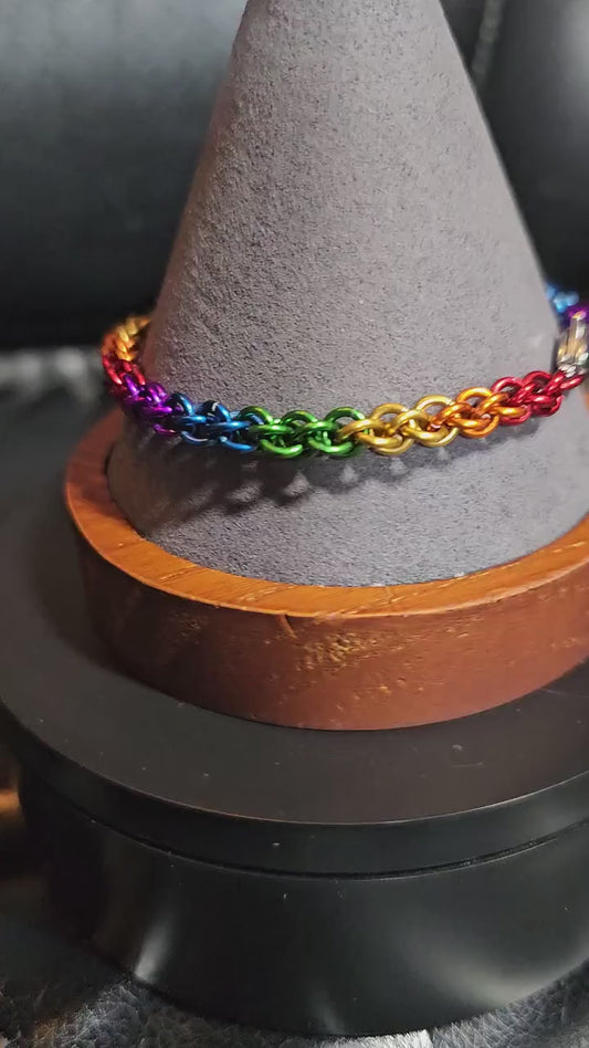 Rainbow Pride Chainmail Bracelet Anklet LGBTQ Pride Custom Size Anodized Aluminum JPL Weave