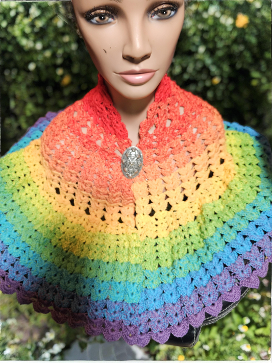 Rainbow Shawl Feather Butterfly Semi-Circle Crochet Wrap