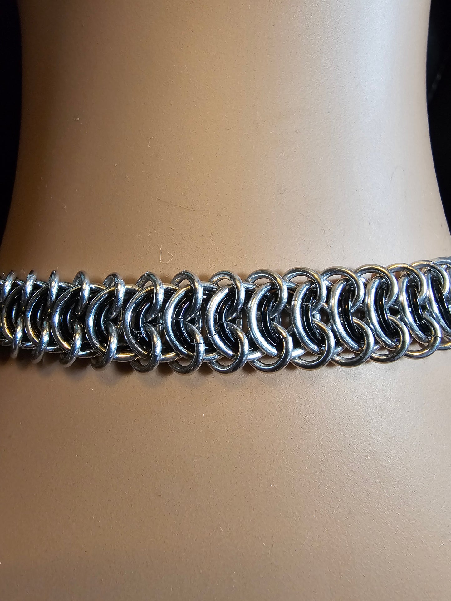 Custom Crescent Moon and Anodized Aluminum Vertebrae Weave Chainmail Choker Collar Necklace
