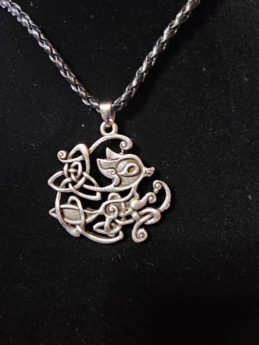 Celtic Fox Double Sided Pendant Necklace