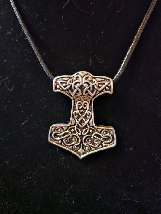 Thor's Hammer with Knotwork Double Sided Pendant Necklace